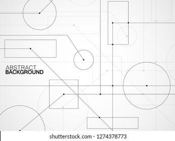 Abstract background of engineering drawing. Technological wallpaper made with circles and lines. Geometric design. Vector