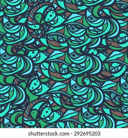 Abstract background in EPS10 format. Wonderdul seamless pattern. Blue abstract texture. Hand drawn vector texture. Stylized waves pattern.