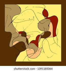 Abstract background, evening tea, abstract man and woman drinking hot strong tea, brown, yellow, red.