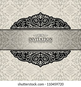 Abstract background with exclusive, antique, luxury vintage, silver frame, creative ornamental banner; damask, graphic ornaments, invitation card, antique, style booklet, pattern template for design