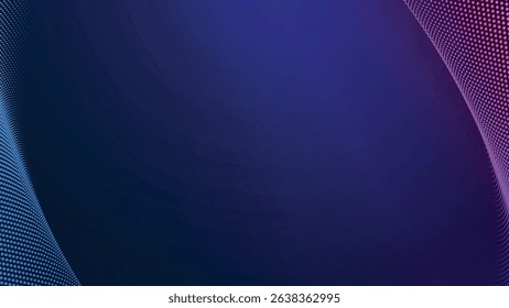Abstract background exhibiting a gradient of blue and purple hues, featuring pixelated or stippled curved lines forming a frame around a dark central area. The texture is subtly grainy, conveying a