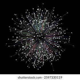 Abstract background explosion with curve lines and white points. Radial explode lines on black. Futuristic, technology vector background for banner, poster.