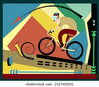 Abstract  background ,expressionism art style, cyclist at snail speed