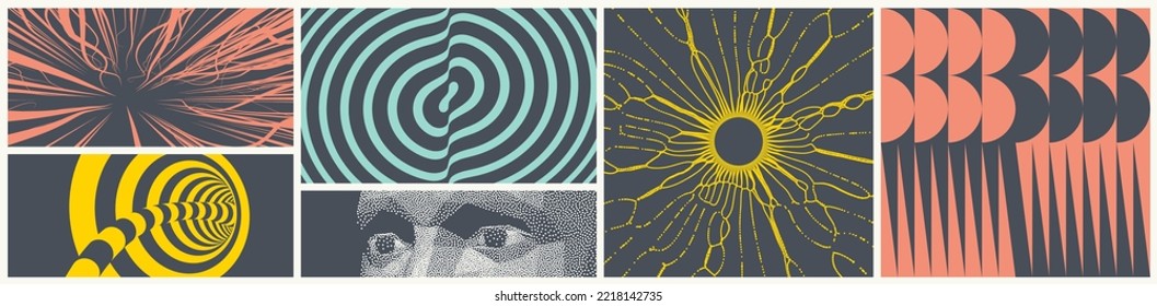 Abstract background. Eye. Digital vision. Space vortex. Hole made from flying particles. Pattern with optical illusion. Radial lines spreading explosion effect. Can be used for presentation.