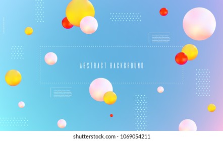 Abstract background in falling balls on a blurred gradient background Elements of geometric style memphis and 3d graphics Retro art 80s for posters banners flyers presentation covers etc Vector EPS10