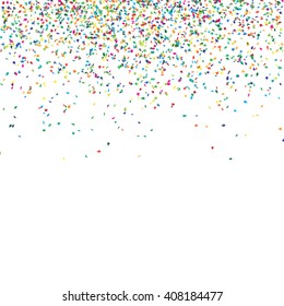 Abstract background with falling confetti, different colored curved confetti pieces