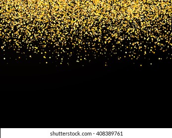 Abstract background with falling confetti, golden confetti, round confetti pieces