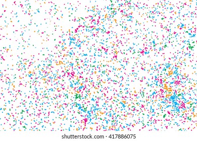 Abstract background with falling confetti. Many round random tiny glitter pieces. 