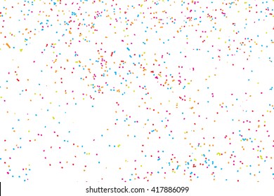 Abstract background with falling confetti. Many round random tiny glitter pieces. 