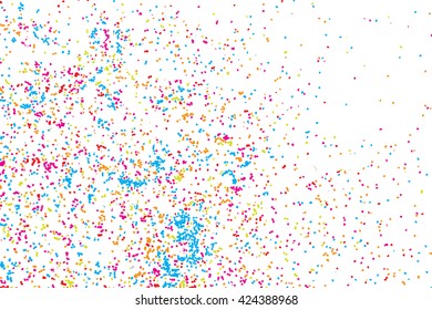 Abstract background with falling confetti. Many round random tiny glitter pieces. 