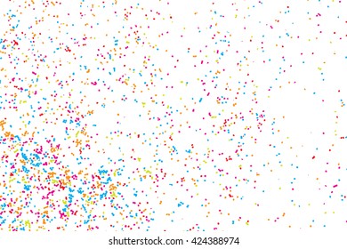 Abstract background with falling confetti. Many round random tiny glitter pieces. 