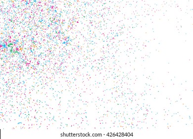 Abstract background with falling confetti. Many round random tiny glitter pieces. 