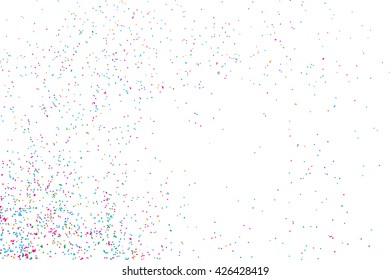 Abstract background with falling confetti. Many round random tiny glitter pieces. 