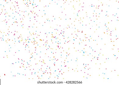 Abstract background with falling confetti. Many round random tiny glitter pieces. 