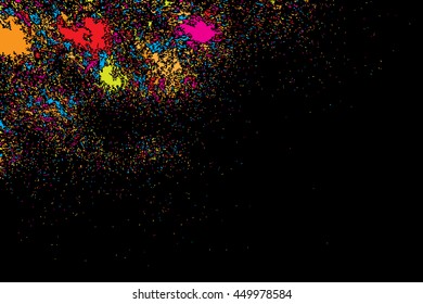 Abstract background, falling confetti. Many random tiny glitter pieces. Golden, red, blue and violet glitter Christmas random blow patterns. Abstract sparkle glittering background. Holiday texture. 