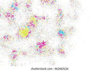 Abstract background with falling confetti. Many round random tiny glitter pieces. 