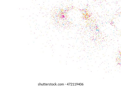 Abstract background with falling confetti. Many round random tiny glitter pieces. 