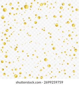 Fondo Abstractas con círculos de confeti dorado en caída de varios tamaños sobre un fondo transparente. Ideal para vacaciones de lujo, fiesta, cumpleaños y Plantillas de diseño de celebración.