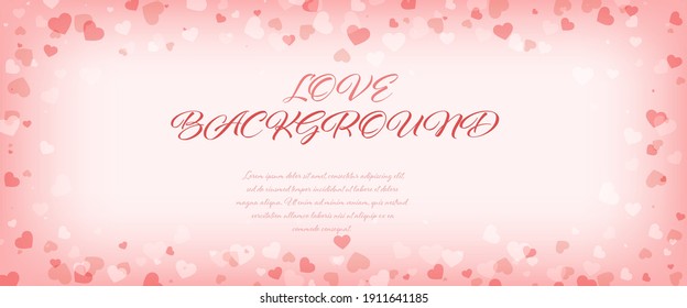 Abstract background with falling hearts for greeting banner, postcard, poster, for creative design. Simple style.