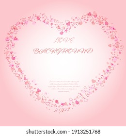 Antecedentes abstractos con corazones caídos para banner de saludo, postal, afiche, para diseño creativo. Estilo sencillo.