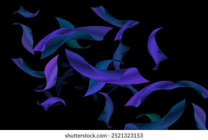 abstract background of falling sheets of paper with purple and blue gradient on dark background