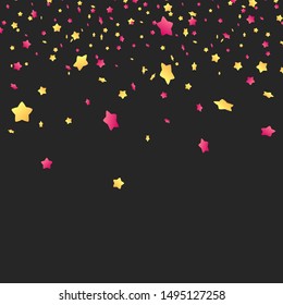 Abstract background with falling star shaped confetti over dark background