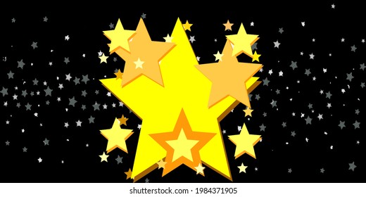 Abstract background of falling yellow stars on yellow paper. Glitter pattern for Christmas and New Year card, invitation for dinner, paper packaging. Vector illustration.Black background

