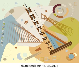 Abstract   background ,fancy  geometric and curved shapes , white  brown  gray, expressionism art style