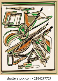 Abstract   background ,fancy  geometric and curved shapes , white  , green , brown