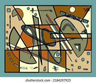 Abstract   background ,fancy  geometric and curved shapes , white  , green , brown