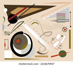 Abstract   background ,fancy  geometric and curved shapes , white  brown red, expressionism art style