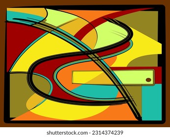 Abstrait   arrière-plan, formes géométriques et courbes soignées, jaune marron vert, style d'art expressionniste
