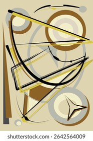 Abstract   background ,fancy  geometric and curved shapes , beige  brown  gray, expressionism art style