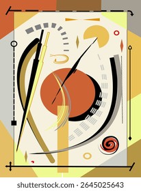 Abstract   background ,fancy  geometric and curved shapes , beige  brown  yellow, expressionism art style