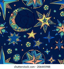 Abstract background, fantasy starry sky. Seamless dark square pattern.