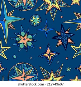 Abstract background, fantasy starry sky. Seamless dark square pattern.