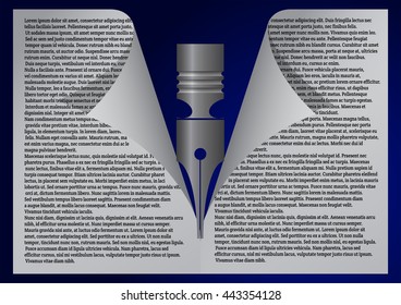 Abstract background. Feather opens the book, leaf, on a dark blue background.