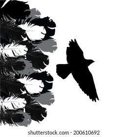 Abstract background with feathers with bird. Vector