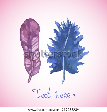Abstract background with with feathers. Watercolor paint. Can be used for card, invitation or some text.