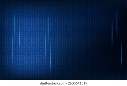 Abstract background features a binary code with glowing digital data streams against a dark blue backdrop.