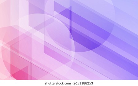 The abstract background features a captivating blend of soft pink and violet hues, overlaid with translucent geometric shapes including circles, rectangles, and hexagons creating depth