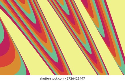 Un fondo abstracto presenta rayas curvas en capas en tonos de rojo, naranja y verde contra un fondo amarillo. La Imagen crea un diseño dinámico y colorido.