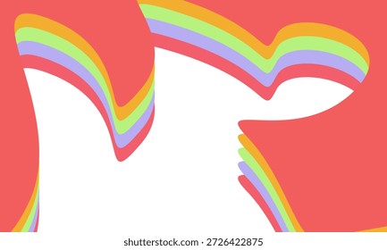 An abstract background features curved shapes in shades of red, yellow, green, and purple against a white backdrop. The image creates a vibrant and playful design.