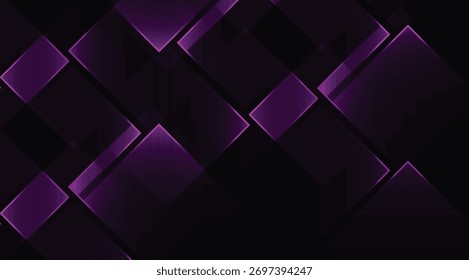 Fundo abstrato apresenta um arranjo dinâmico de quadrados escuros iluminados com uma luz roxa vibrante, criando um visual moderno e elegante, perfeito para projetos digitais