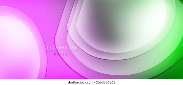 Fundo abstrato apresenta curvas fluindo, pinks vibrantes, verdes, brancos. Elementos de design modernos criam efeito visual dinâmico.