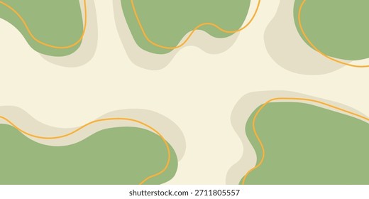 An abstract background features flowing organic shapes in soft green and light cream tones, accented by delicate wavy orange lines, creating a serene and modern aesthetic.
