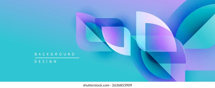 Abstract background features flowing shapes, vibrant colors. Gradient blends turquoise, purple, white creating modern design.
