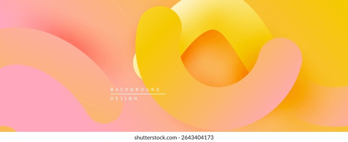 Abstract background features flowing shapes, warm color gradients. Orange, yellow, pink hues blend seamlessly creating modern design.