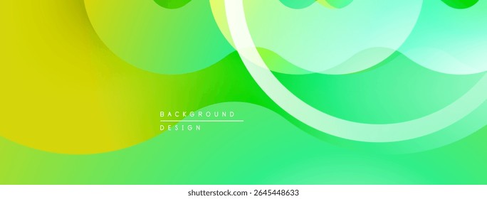 Abstract background features flowing shapes, vibrant green, yellow hues. Modern design evokes energy, freshness, simplicity.