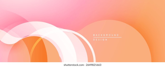 Abstract background features flowing shapes, warm colors. Gradient blends peach, orange, pink hues. Minimalist design, modern aesthetic.